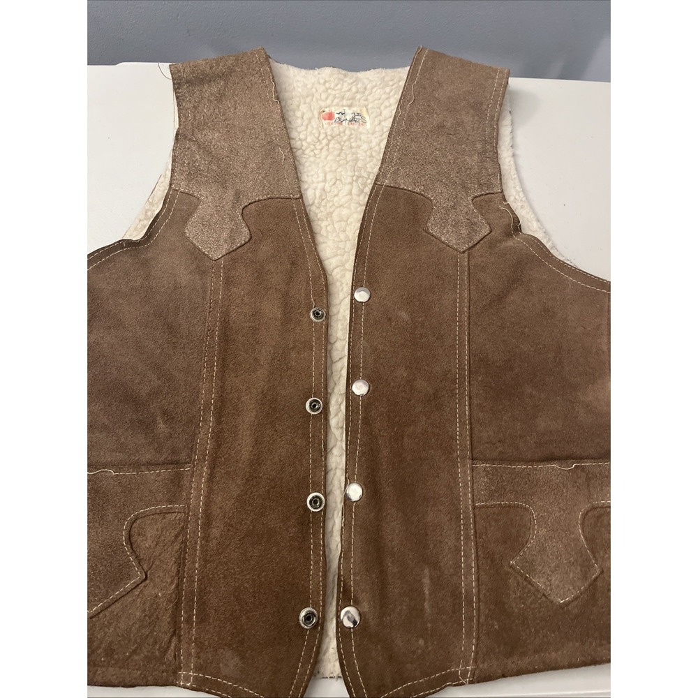 Joe's Genuine Leather Brown Suede & Sherpa Lined Leather Vest Snaps Pockets